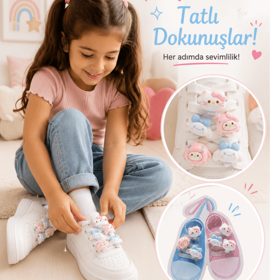 Kuromi Hello Kitty My Melody ve Arkadaşları Figürlü Sıkıştırmalı Bağcık Süsü