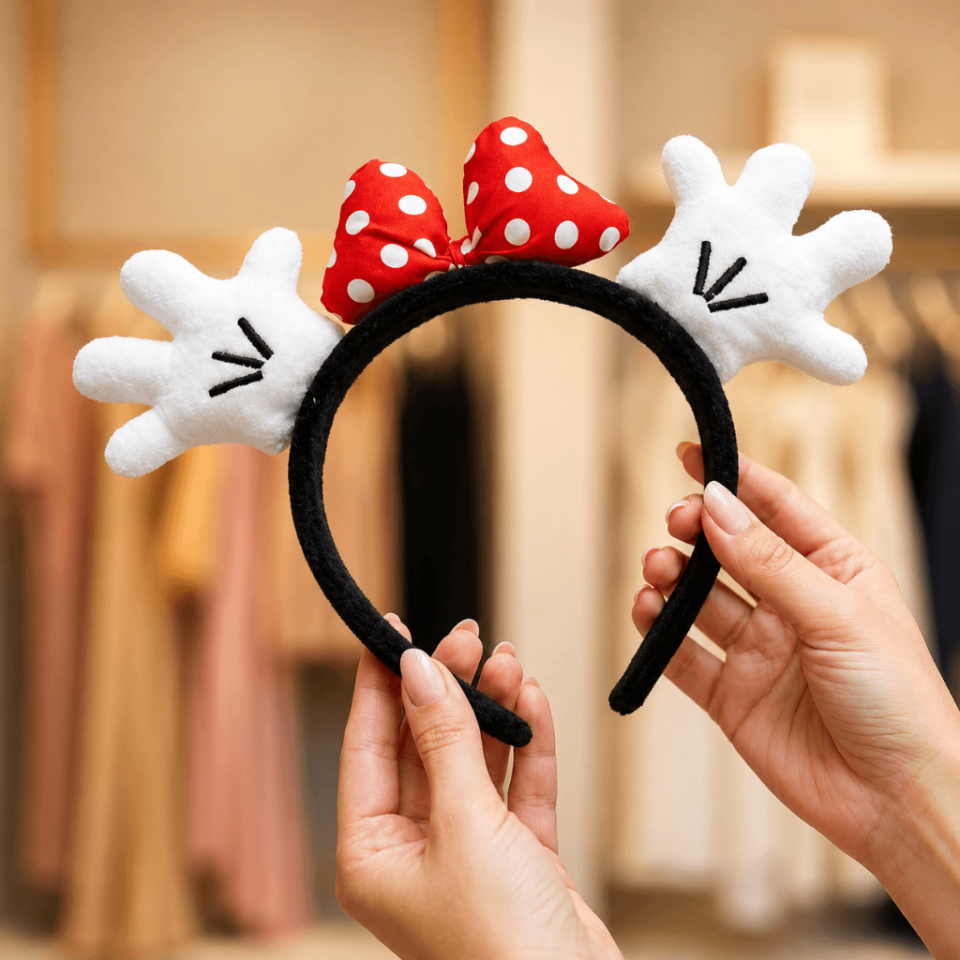 Minnie Model Sevimli El ve Kırmızı Fiyonk Desenli Peluş Taç