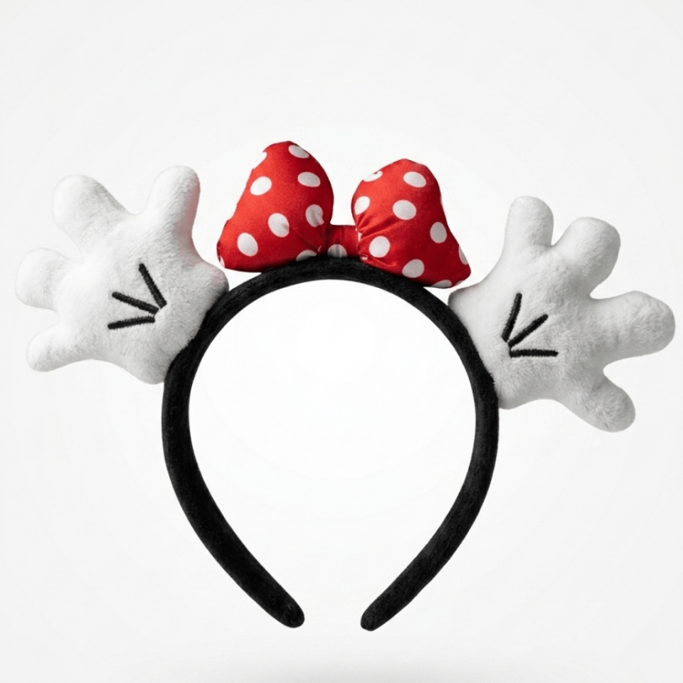Minnie Model Sevimli El ve Kırmızı Fiyonk Desenli Peluş Taç