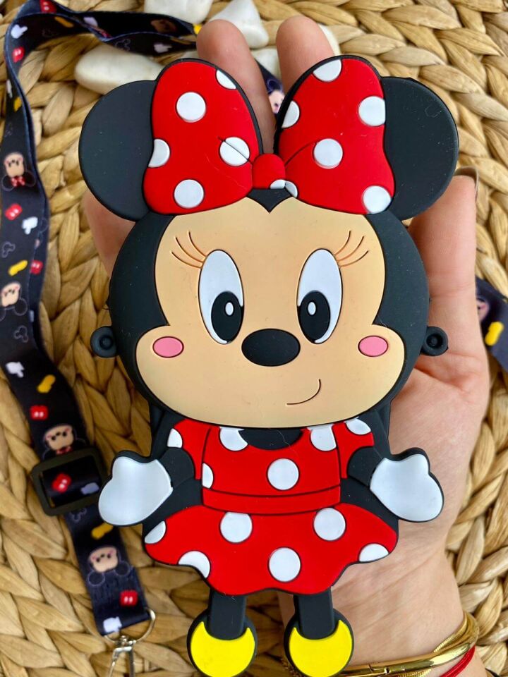 Minnie Mouse Model Ayarlanabilen Askılı Silikon Çanta Cüzdan