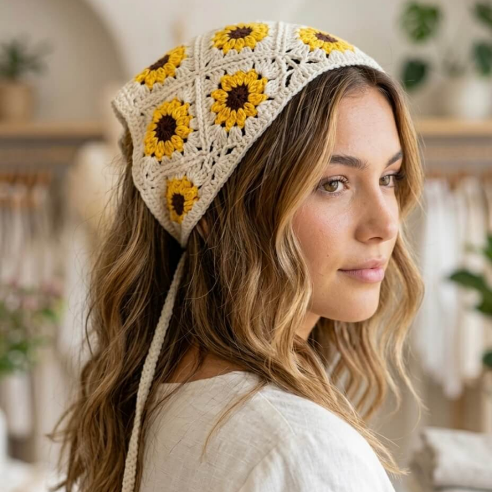 Çiçek Desenli Yumuşak Dokulu Pamuklu Kadın Saç Bandana