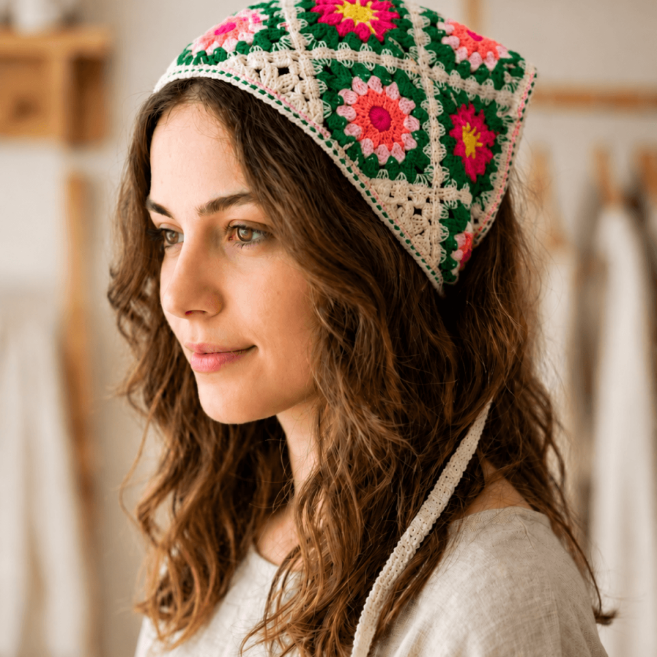 Çiçek Desenli Yumuşak Dokulu Pamuklu Kadın Saç Bandana