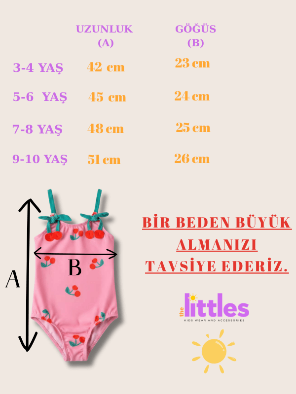 Kiraz Desenli Astarlı Hızlı Kuruyan Kız Çocuk Mayo