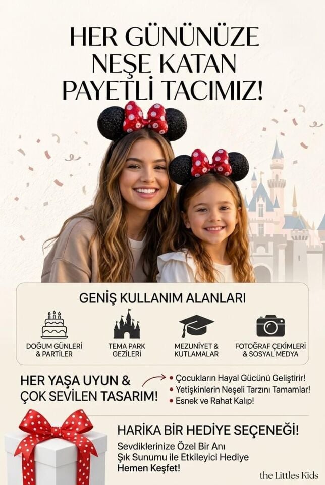 Minnie Mouse Model Pullu Yumuşak Dokulu Çocuk Taç