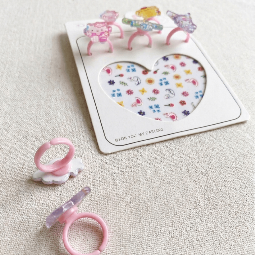 Kuromi-Hello Kitty-My Melody Model 5 Adet Çocuk Yüzük ve Tırnak Stickerı