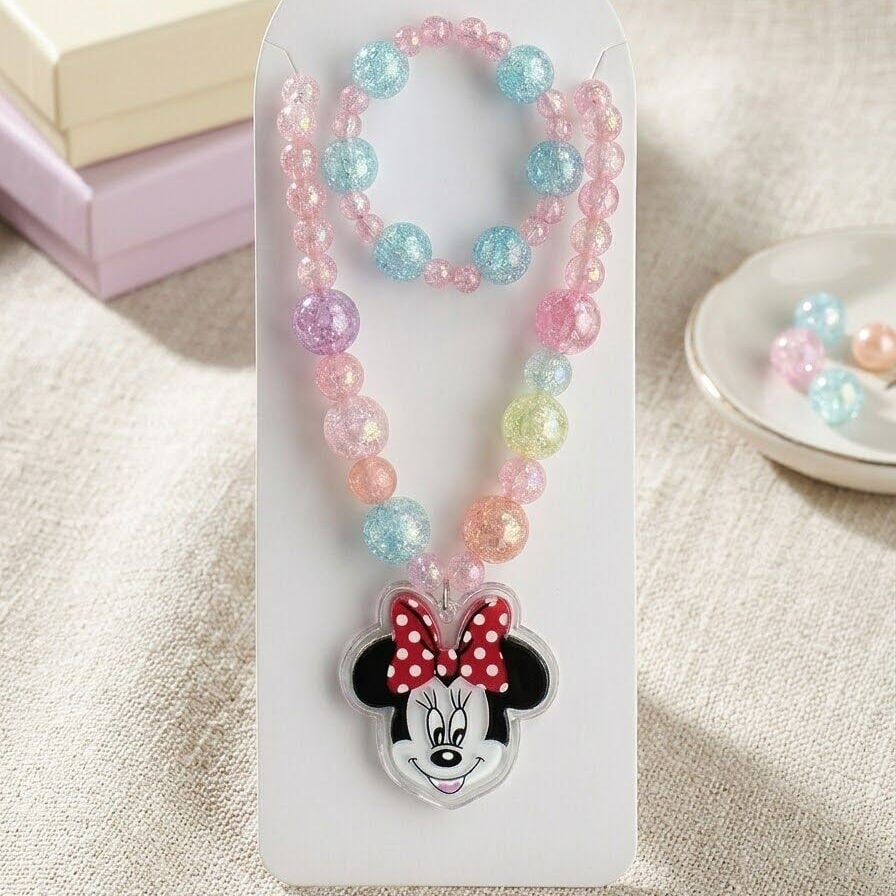 Işıklı Minnie Mouse Kolye ve Bileklik Seti