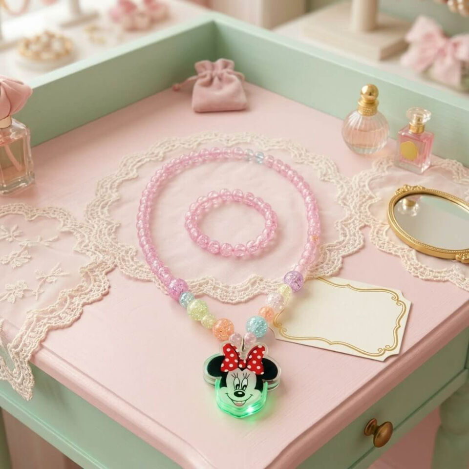Işıklı Minnie Mouse Kolye ve Bileklik Seti