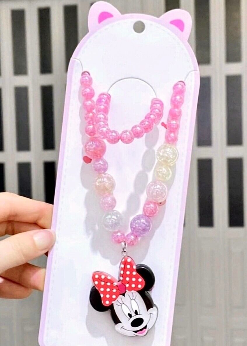Işıklı Minnie Mouse Bijuteri Kolye ve Bileklik Seti