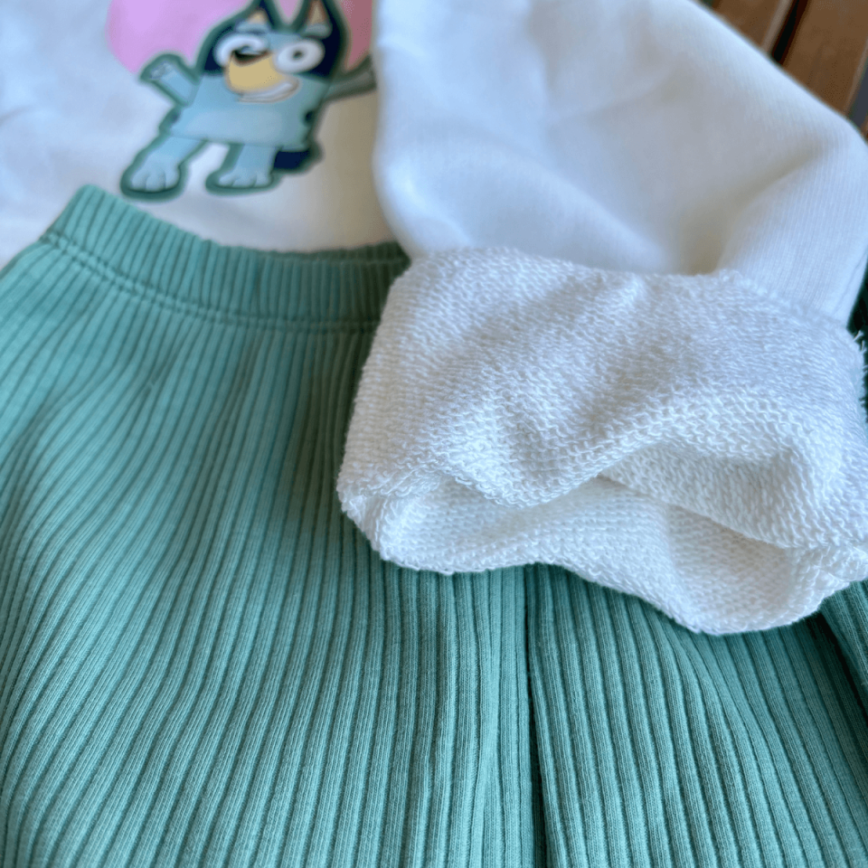 Bluey Baskılı %100 Pamuklu Sweatshirt ve Lastikli Yeşil Taytlı Alt Üst Kız Çocuk Takım