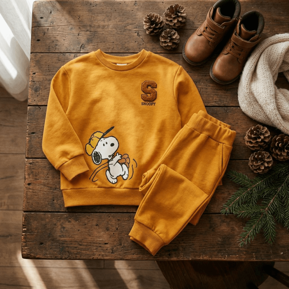 Snoopy Baskılı Pamuklu Kumaş Alt Üst Erkek Çocuk Takım