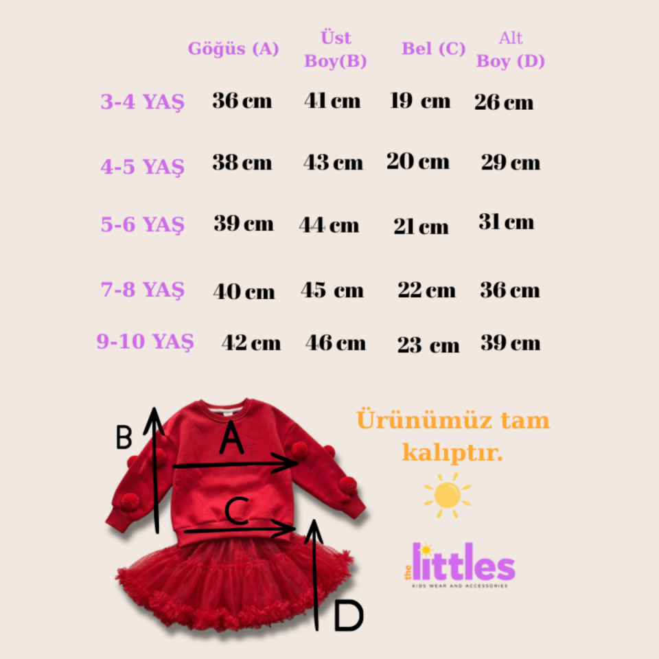 Kız Çocuk Kırmızı Ponponlu Pamuklu Sweatshirt ve Astarlı Tütü Etek