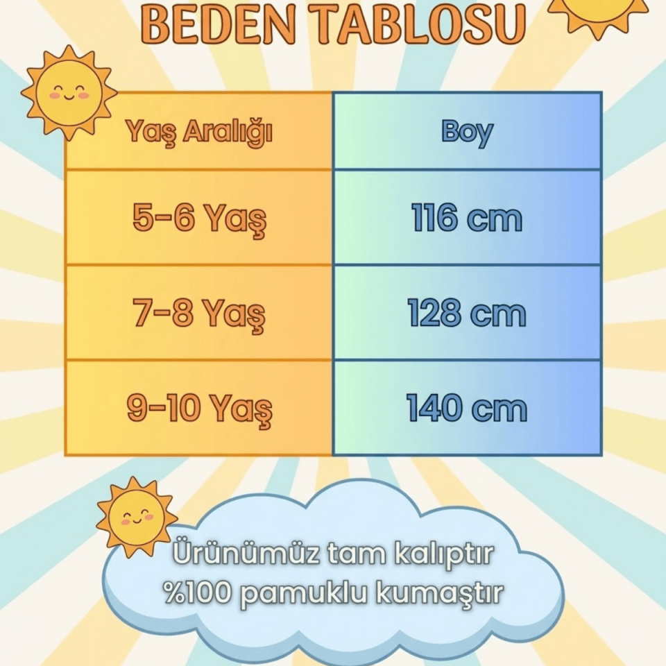 %100 Pamuklu Gökkuşağı Desenli ve Beli Lastikli Alt Üst Kız Çocuk Takım